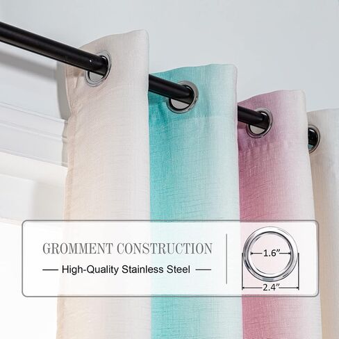 FY FIBER HOUSE Multicolor Curtains Gradient Grommet Darkening，Linen Look Pink and White Curtain for Living Dining Room,Decorative Window Ombre Drapes for Boys Girls Kids Bedroom 52Wx95L Inch 2 Panels in Kuwait