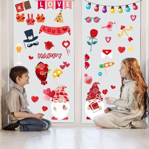 112 PCS Valentine's Day Window Decals Gnome Window Cling Decorations Gnome Window Wall Love Heart Pattern Cupid Window Decal Stickers for Valentine's Day Decorations, i Love You Decorations, Wedding in Kuwait