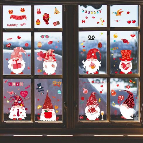 112 PCS Valentine's Day Window Decals Gnome Window Cling Decorations Gnome Window Wall Love Heart Pattern Cupid Window Decal Stickers for Valentine's Day Decorations, i Love You Decorations, Wedding in Kuwait