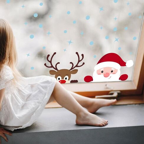 WALPLUS عيد الميلاد نافذة يتمسك زينة عيد الميلاد التخليص عيد الميلاد الجدار ملصق على الوجهين قابلة لإعادة الاستخدام قشر وعصا قابلة للإزالة لغرفة المعيشة الزجاجية عيد الميلاد الأصدقاء مع الثلج 190 قطعة in Kuwait