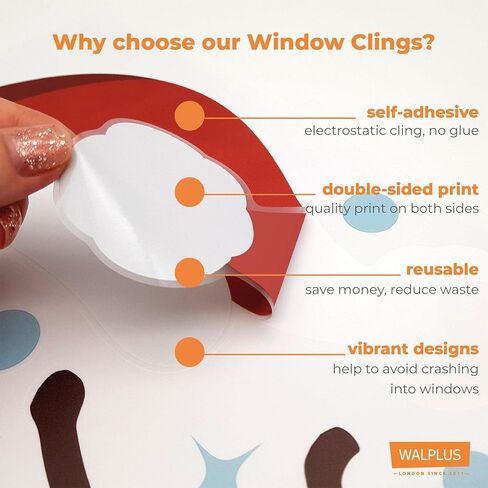 WALPLUS عيد الميلاد نافذة يتمسك زينة عيد الميلاد التخليص عيد الميلاد الجدار ملصق على الوجهين قابلة لإعادة الاستخدام قشر وعصا قابلة للإزالة لغرفة المعيشة الزجاجية عيد الميلاد الأصدقاء مع الثلج 190 قطعة in Kuwait