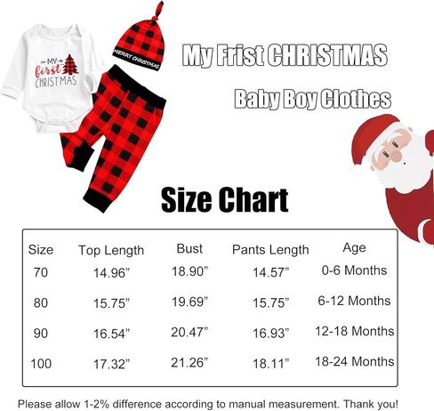 Baby Boys Girls My 1st Christmas Outfits Romper+Plaid Pants+Hat 3Pcs Clothes Set in Kuwait