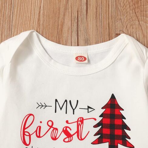 Baby Boys Girls My 1st Christmas Outfits Romper+Plaid Pants+Hat 3Pcs Clothes Set in Kuwait