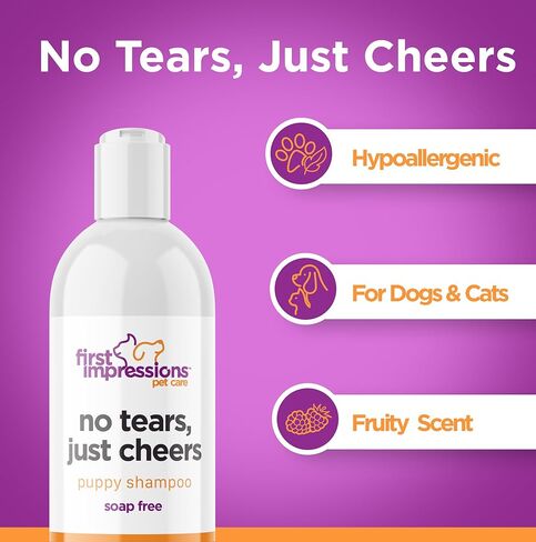 الانطباعات الأولى لا دموع، شامبو الجرو فقط - بلا دموع، خالي من الصابون، رائحة الفواكه - شامبو القطط المثالي وأساسيات الجرو للكوميديين الصغار ذوي الفراء - 16 أونصة in Kuwait