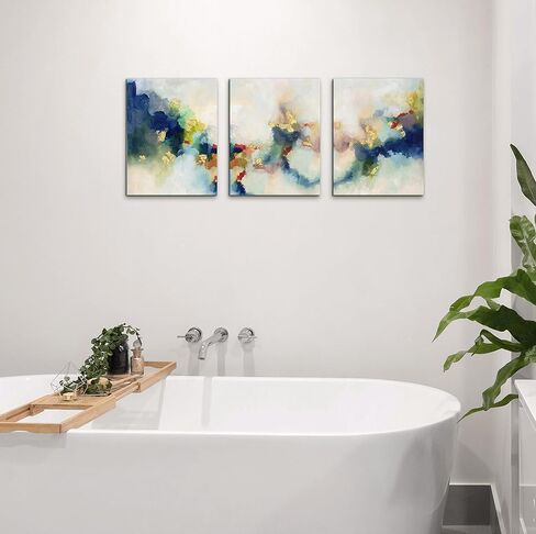 3 قطع من لوحات فنية جدارية تجريدية زرقاء لغرفة النوم، صور مطبوعة باللونين الأسود والذهبي مشدودة على القماش لديكور المنزل والمكتب، كل عمل فني ساحلي معاصر مؤطر مقاس 12 بوصة × 16 بوصة جاهز للتعليق in Kuwait