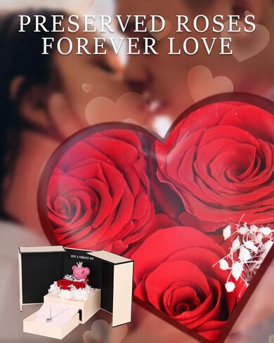 هدية عيد الحب من جينسوم لها، دمية دب وردية ووردية محفوظة، قلادة "أحبك" بـ 100 لغة، بطاقة أطيب التمنيات مع صندوق مضاء، مثالية للصديقة والزوجة في عيد الميلاد والذكرى السنوية in Kuwait