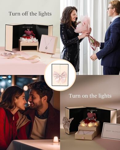 هدية عيد الحب من جينسوم لها، دمية دب وردية ووردية محفوظة، قلادة "أحبك" بـ 100 لغة، بطاقة أطيب التمنيات مع صندوق مضاء، مثالية للصديقة والزوجة في عيد الميلاد والذكرى السنوية in Kuwait