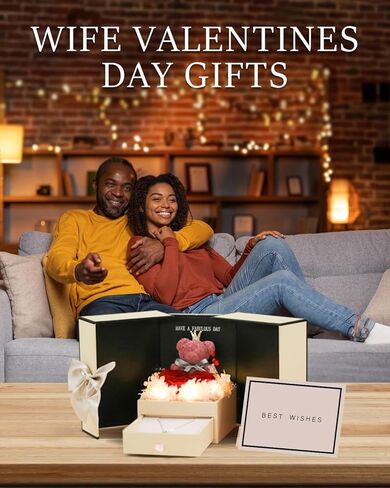 هدية عيد الحب من جينسوم لها، دمية دب وردية ووردية محفوظة، قلادة "أحبك" بـ 100 لغة، بطاقة أطيب التمنيات مع صندوق مضاء، مثالية للصديقة والزوجة في عيد الميلاد والذكرى السنوية in Kuwait