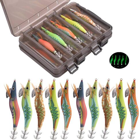 10pcs/Box Fishing Lures Squid Jig Shrimp Artificial Fishing Bait Lures Luminous Glow Body Bionic Prawn Bait Octopus Cuttlefish Shrimp in Saudi Arabia