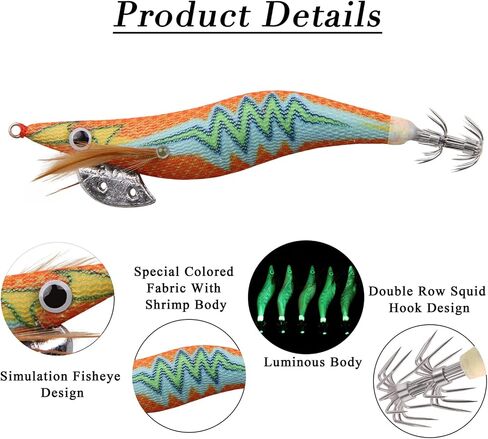10pcs/Box Fishing Lures Squid Jig Shrimp Artificial Fishing Bait Lures Luminous Glow Body Bionic Prawn Bait Octopus Cuttlefish Shrimp in Saudi Arabia