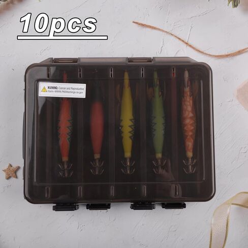 10pcs/Box Fishing Lures Squid Jig Shrimp Artificial Fishing Bait Lures Luminous Glow Body Bionic Prawn Bait Octopus Cuttlefish Shrimp in Saudi Arabia