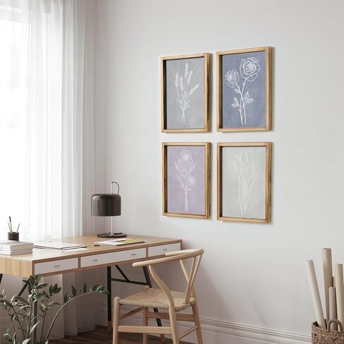 Mokof Framed Canvas Print Wall Art Set of 4, Boho Botanical Flower Prints Art for Home Office Decor, Modern Farmhouse Wall Decor for Living Room, Bedroom, Kitchen, Bathroom in Kuwait