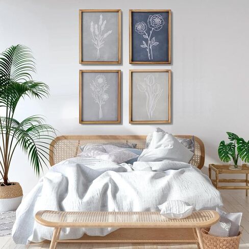 Mokof Framed Canvas Print Wall Art Set of 4, Boho Botanical Flower Prints Art for Home Office Decor, Modern Farmhouse Wall Decor for Living Room, Bedroom, Kitchen, Bathroom in Kuwait