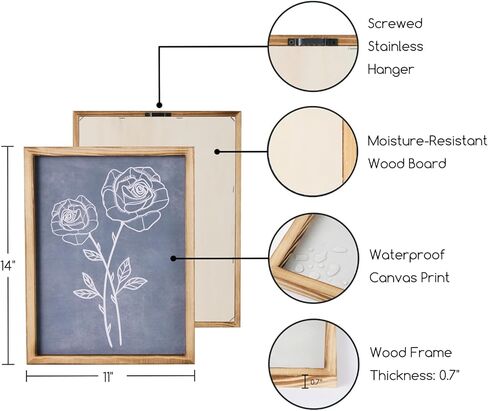Mokof Framed Canvas Print Wall Art Set of 4, Boho Botanical Flower Prints Art for Home Office Decor, Modern Farmhouse Wall Decor for Living Room, Bedroom, Kitchen, Bathroom in Kuwait