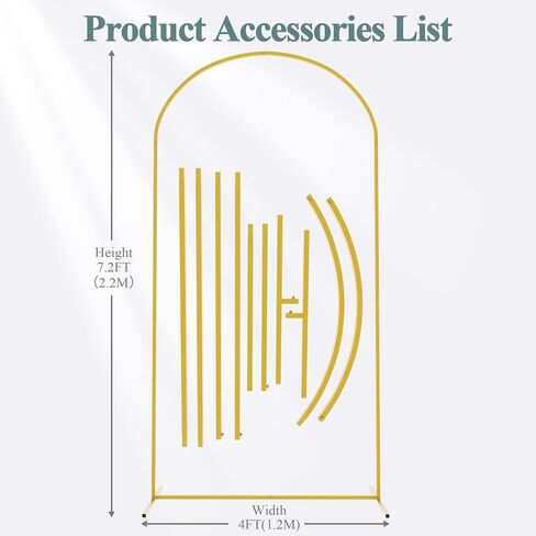 Fomcet Metal Arch Backdrop Stand Gold 6.6x3.3ft Wedding Arched Stand | Backdrop Arch Stand Balloon Arched Frame for Ceremony Birthday Party Graduation Bridal Baby Shower Background Decoration in Saudi Arabia