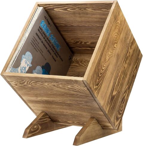 MyGift Rustic Burnt Solid Wood Record Album Holder Stand Storage Crate, Vinyl LP Album Collection Organizer Display Box in Saudi Arabia