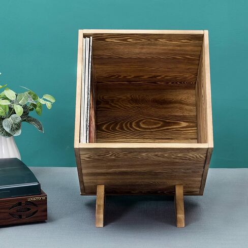 MyGift Rustic Burnt Solid Wood Record Album Holder Stand Storage Crate, Vinyl LP Album Collection Organizer Display Box in Saudi Arabia
