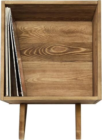 MyGift Rustic Burnt Solid Wood Record Album Holder Stand Storage Crate, Vinyl LP Album Collection Organizer Display Box in Saudi Arabia