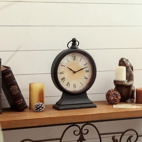 NIKKY HOME Vintage Mantel Table Clock, Silent Non-Ticking Battery Operated Desk Shelf Metal Clock for Living Room Decor - Black in Saudi Arabia