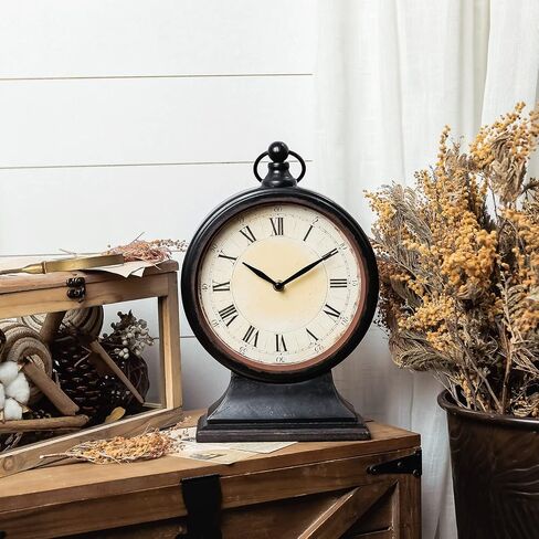 NIKKY HOME Vintage Mantel Table Clock, Silent Non-Ticking Battery Operated Desk Shelf Metal Clock for Living Room Decor - Black in Saudi Arabia