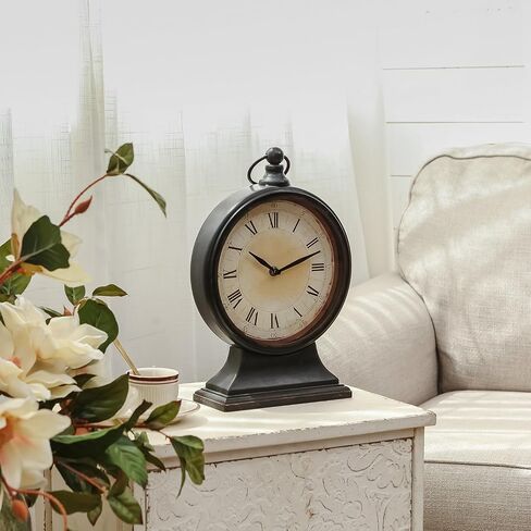 NIKKY HOME Vintage Mantel Table Clock, Silent Non-Ticking Battery Operated Desk Shelf Metal Clock for Living Room Decor - Black in Saudi Arabia