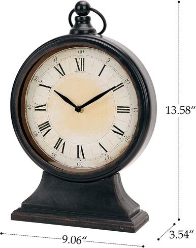 NIKKY HOME Vintage Mantel Table Clock, Silent Non-Ticking Battery Operated Desk Shelf Metal Clock for Living Room Decor - Black in Saudi Arabia