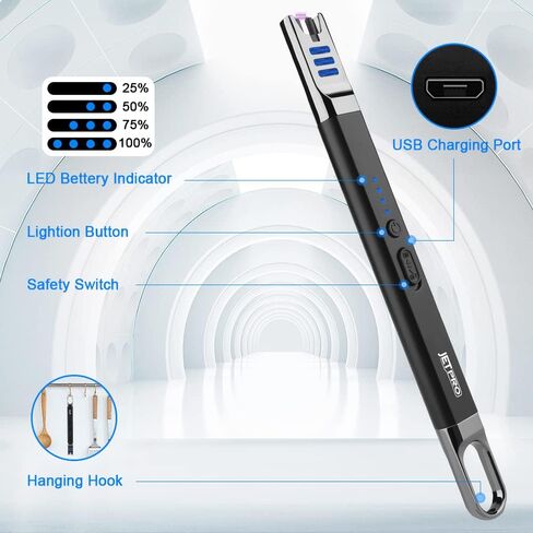 JETPRO ولاعة شموع USB قابلة لإعادة الشحن مع ضوء LED للمطبخ والتخييم والشواء (أسود + أحمر) in Kuwait
