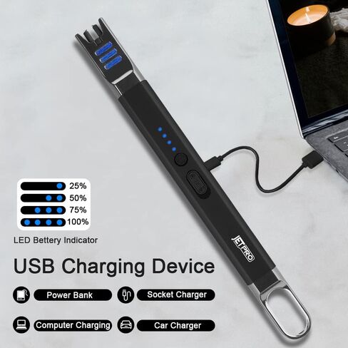 JETPRO ولاعة شموع USB قابلة لإعادة الشحن مع ضوء LED للمطبخ والتخييم والشواء (أسود + أحمر) in Kuwait