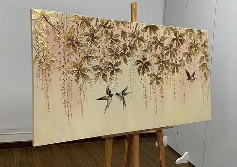 ART8YUQI Paintings - 3D Wall Art Abstract Wall Decor Golden Tree Canvas Oil Paintingsfor Living Room Bedroom Gallery Wrapped Ready to Hang 24x48 Inch in Kuwait