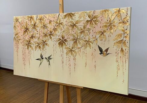 ART8YUQI Paintings - 3D Wall Art Abstract Wall Decor Golden Tree Canvas Oil Paintingsfor Living Room Bedroom Gallery Wrapped Ready to Hang 24x48 Inch in Kuwait