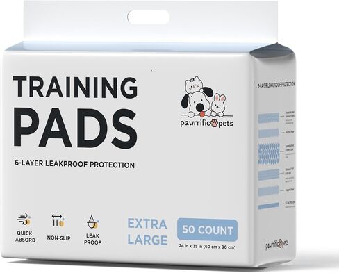 PawrrificPets Dog and Puppy Pee Pads with Adhesive TAB, Leak Proof and Quick Absorption, Extra Large 35x24 inches, Pack of 50, Blue & White in Saudi Arabia