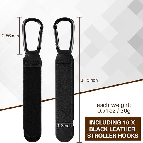 10 قطع من خطافات عربة الأطفال من Hicarer، مشبك جلدي عالمي لعربة الأطفال لتعليق حقيبة الحفاضات وعربة الأطفال وعربة التسوق وخطافات متعددة الأغراض لحقائب تسوق البقالة وأشرطة جلدية لعربة الأطفال (أسود) in Kuwait