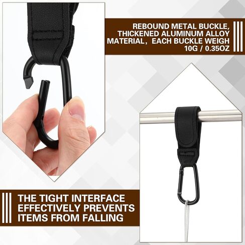 10 قطع من خطافات عربة الأطفال من Hicarer، مشبك جلدي عالمي لعربة الأطفال لتعليق حقيبة الحفاضات وعربة الأطفال وعربة التسوق وخطافات متعددة الأغراض لحقائب تسوق البقالة وأشرطة جلدية لعربة الأطفال (أسود) in Kuwait