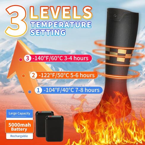 Heated Socks, Rechargeable Heating Heated Socks for Men Women with 5000mAh Battery, Electric Heated Socks for Outdoors, Hunting, Golf, Camping, Warm Gifts-L Size in Kuwait