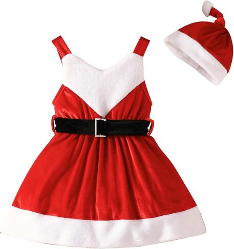 Toddler Baby Girl Christmas Dress Santa Claus Red Velvet Long Sleeve Princess Tulle Dress Party Dress with Headband Outfits in Saudi Arabia