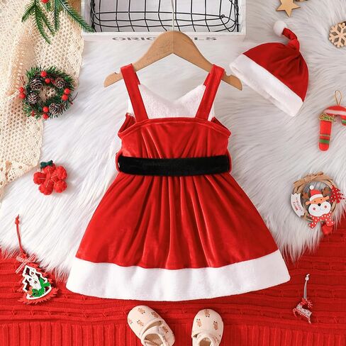 Toddler Baby Girl Christmas Dress Santa Claus Red Velvet Long Sleeve Princess Tulle Dress Party Dress with Headband Outfits in Saudi Arabia