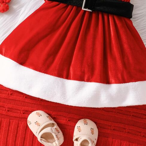 Toddler Baby Girl Christmas Dress Santa Claus Red Velvet Long Sleeve Princess Tulle Dress Party Dress with Headband Outfits in Saudi Arabia