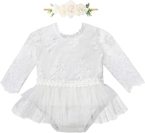 IDOPIP Baby Girls Boho Lace Romper Dress Headband 1st Birthday Outfit Toddler Princess Baptism Long Sleeve Fall Dress Clothes in Saudi Arabia