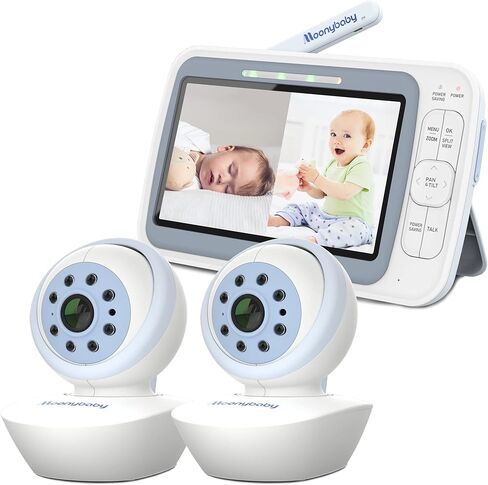 Moonybaby EMF Reduction Baby Monitor with 2 Cameras, Model:QuadView 60, 720P HD Resolution 5" Display, A.N.R. (Auto Noise Reduce), Pan Tilt Zoom, Split Screen, No WiFi, Long Range, 2-Way Audio in Kuwait