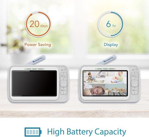 Moonybaby EMF Reduction Baby Monitor with 2 Cameras, Model:QuadView 60, 720P HD Resolution 5" Display, A.N.R. (Auto Noise Reduce), Pan Tilt Zoom, Split Screen, No WiFi, Long Range, 2-Way Audio in Kuwait