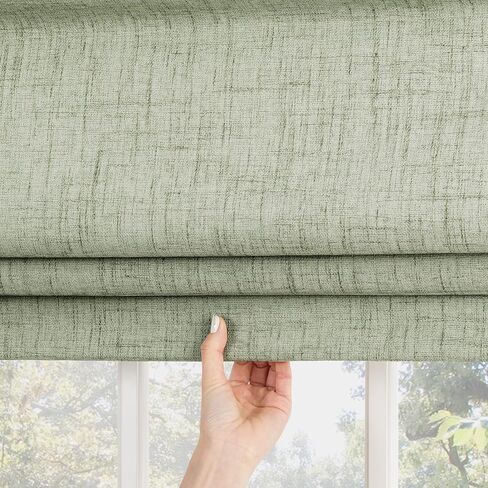 Sun Zero Seraphina Textured Total Blackout Cordless Roman Shade, 35" x 64", Sage Green in Saudi Arabia