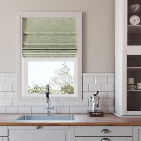 Sun Zero Seraphina Textured Total Blackout Cordless Roman Shade, 35" x 64", Sage Green in Saudi Arabia