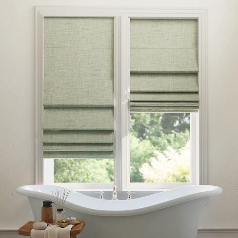 Sun Zero Seraphina Textured Total Blackout Cordless Roman Shade, 35" x 64", Sage Green in Saudi Arabia