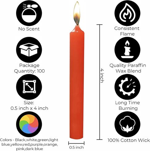 Dinil - Spell & Chime Candles – Premium Mini Taper Candles for Rituals, Prayer, Birthdays, Meditation, Altar, Spells, Chime Candles (100, 10 Assorted Colors) in Saudi Arabia