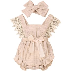 Mubineo Baby Girl Rompers Summer Clothes Outfits Sleeveless Lace Romper Ruffle Newborn Outfit in Kuwait