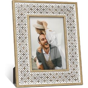 Sonefreiy 5x7 Picture Frame Boho Decor Beige Yellow Photo Frame Rattan Pattern Set of 2, for Desk and Wall, Gift for Family Friends Mom Women Men Dad Grandma in Kuwait