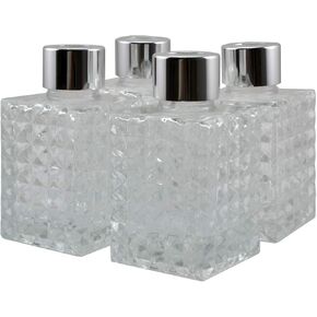 Set of 4 Square Glass Essential Oils Diffuser Bottles (50ML, Black Caps)