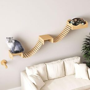 JanYoo Cat Hammock for Wall Furniture,Cat Climbing Shelves Cat Wall Mounted Cat Bed Frame with Scratching Post 2 Bridge 2 Platform Shelf in Kuwait