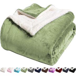 LBRO2M Sherpa Fleece Bed Blanket Twin Size Super Soft Fuzzy Plush Warm Cozy Fluffy Microfiber Couch Throw Velvet Double Reversible Blankets,Sage Green(65x90)