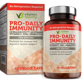 فيتامين باونتي برو-ديلي مناعة بروبيوتيك - مزيج 10 مليار وحدة تشكيل مستعمرة، زنك وفيتامين C لصحة الجهاز الهضمي، دعم المناعة البريبايوتكس والبروبيوتيك للنساء والرجال - 60 كبسولة in Kuwait